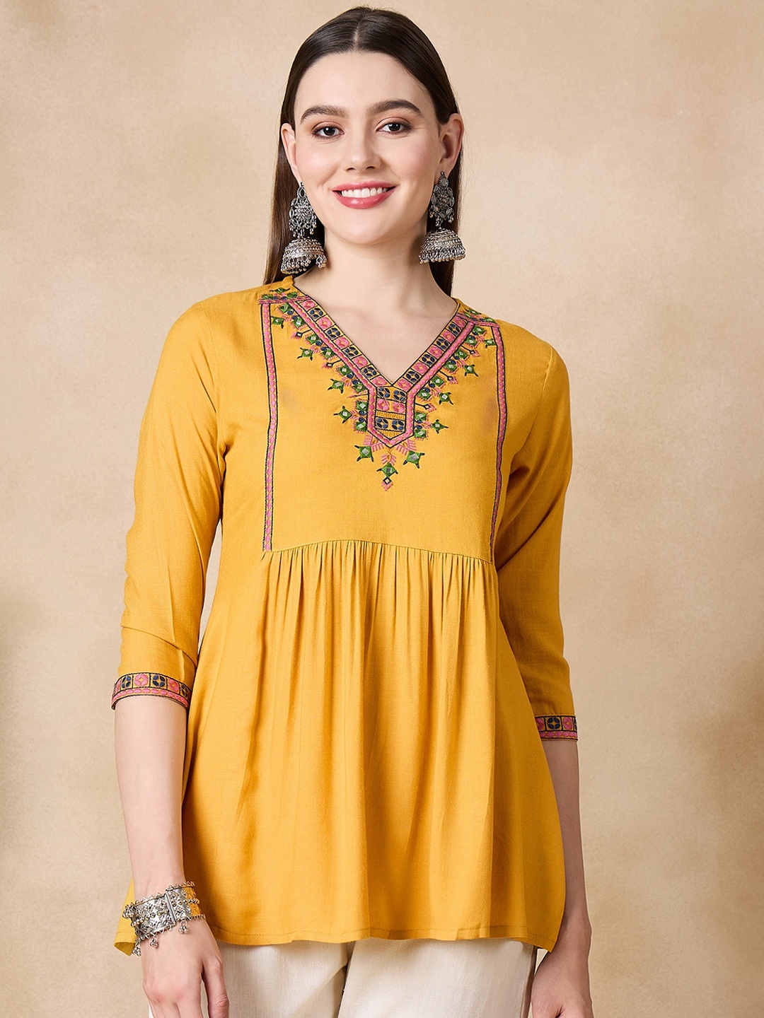 

Anouk Women Thread Work Kurta, Yellow