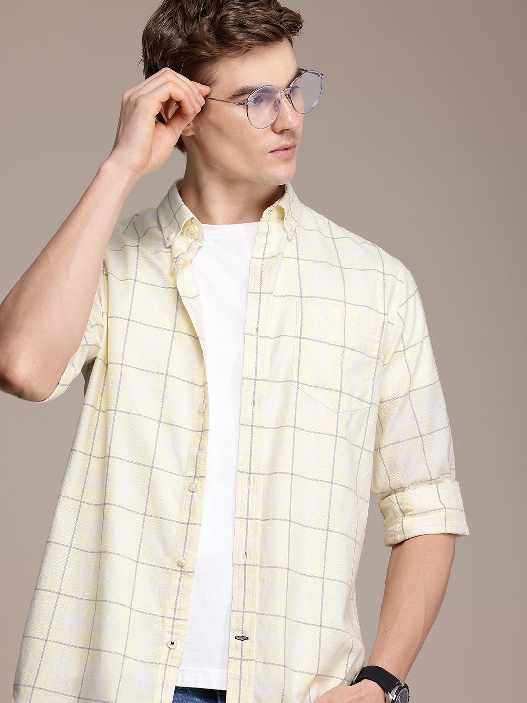 

Nautica Pure Cotton Classic Fit Opaque Checked Casual Shirt, Yellow