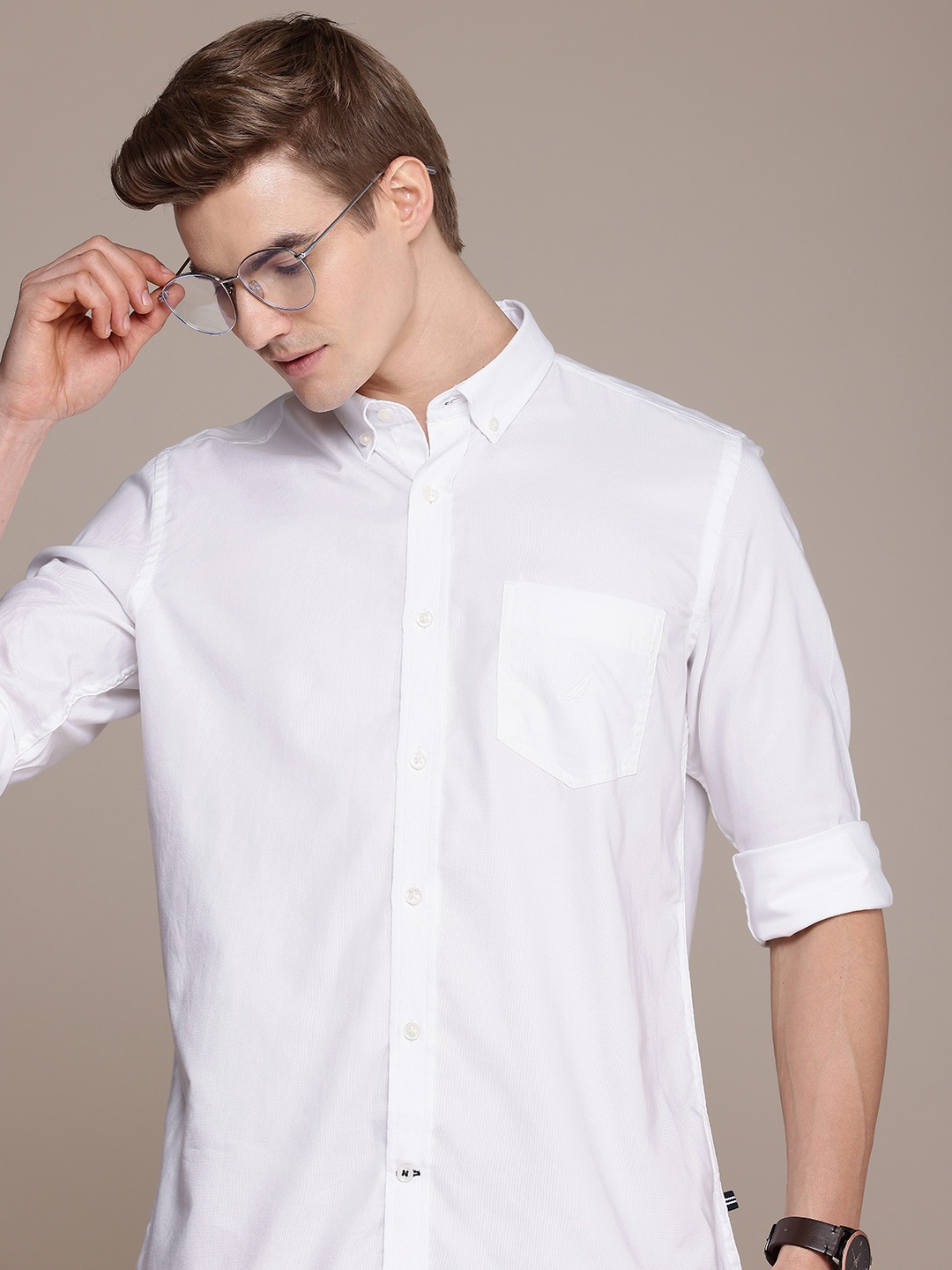 

Nautica Solid Classic Fit Pure Cotton Casual Shirt, White