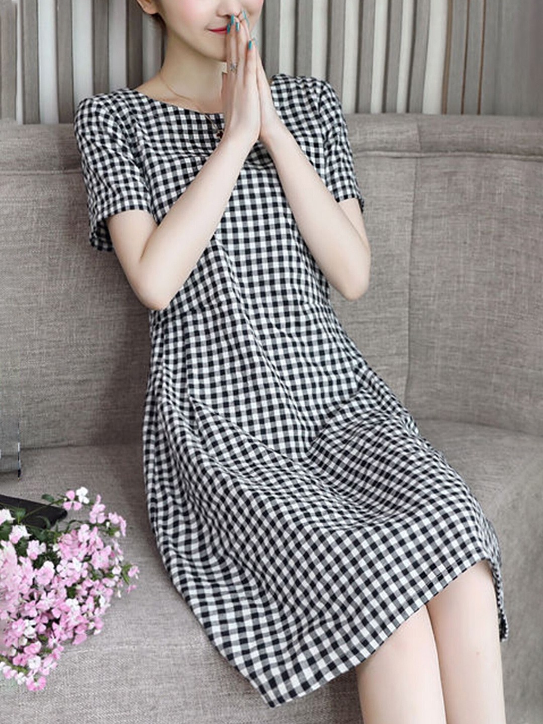 

LULU & SKY Checked A-Line Dress, Black