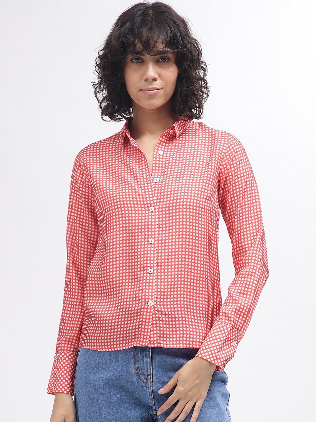 

Iconic Women Gingham Checks Opaque Checked Casual Shirt, Red