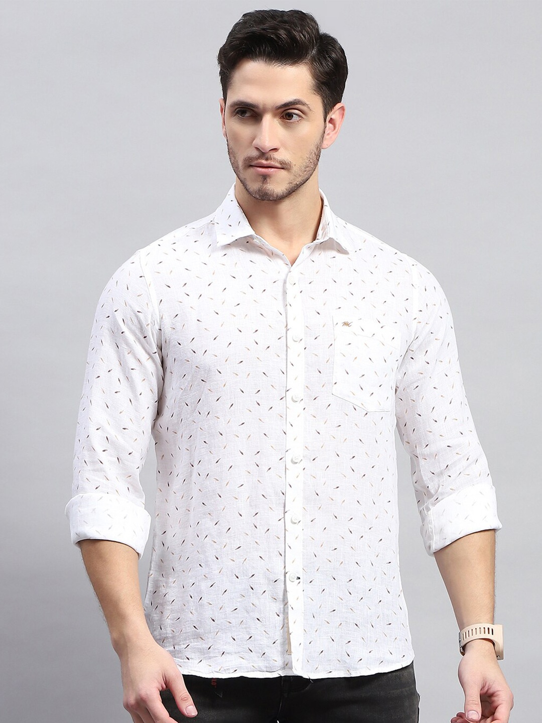 

Monte Carlo Men Sheer Printed Casual Shirt, Brown
