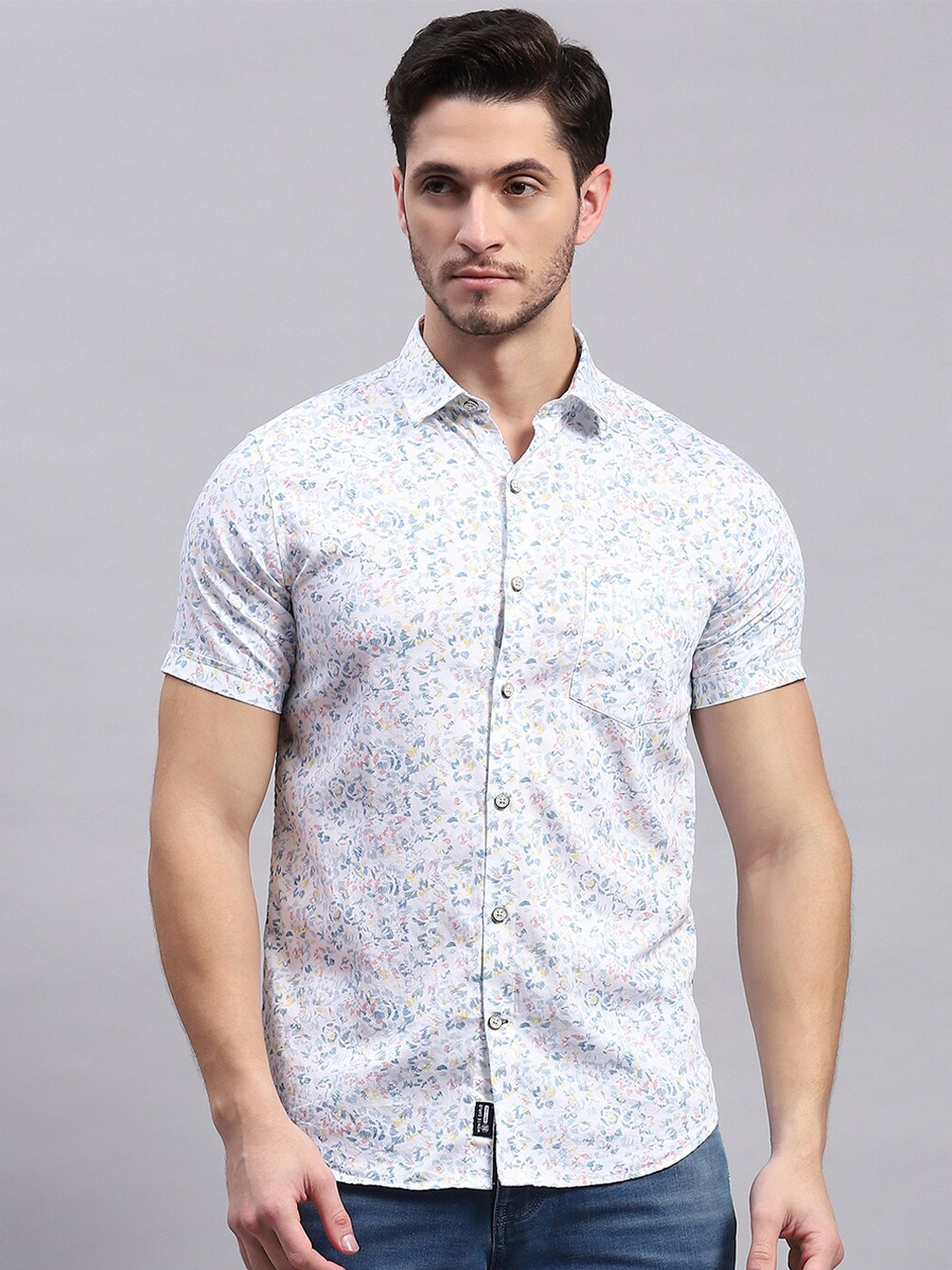 

Monte Carlo Men Floral Sheer Printed Casual Shirt, White