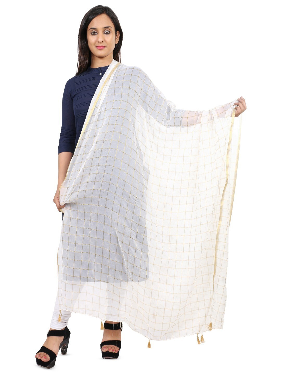 

Alakh Creation Checked Zari Detailed Chiffon Dupatta, White