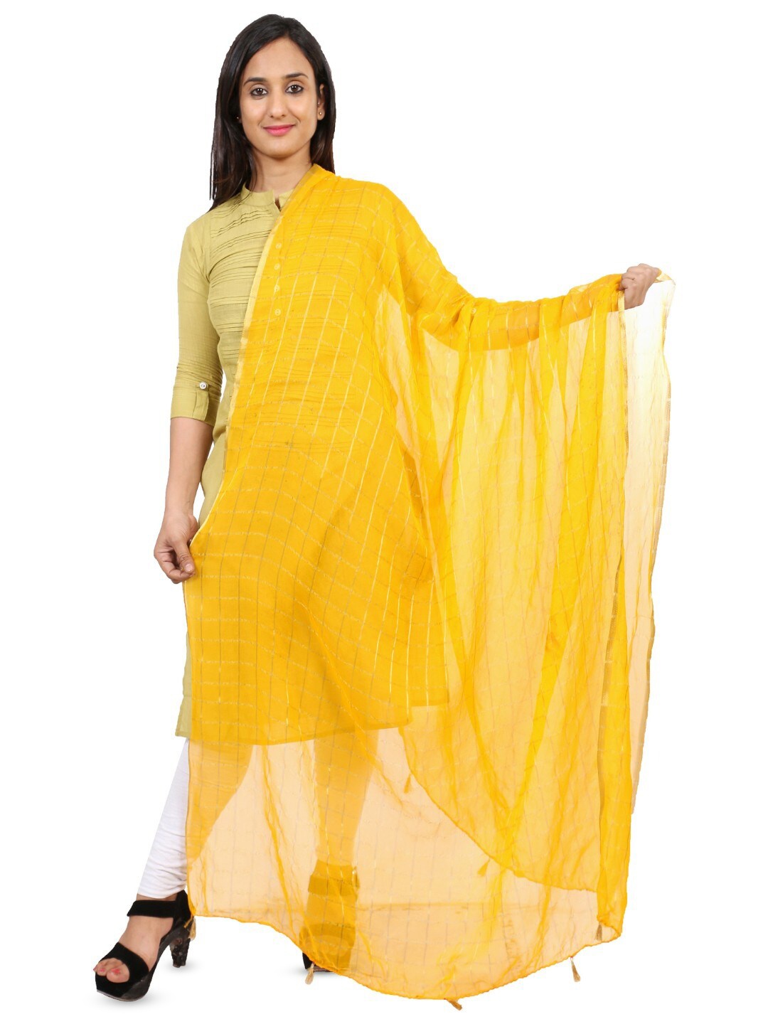 

Alakh Creation Checked Zari Detailed Chiffon Dupatta, Yellow