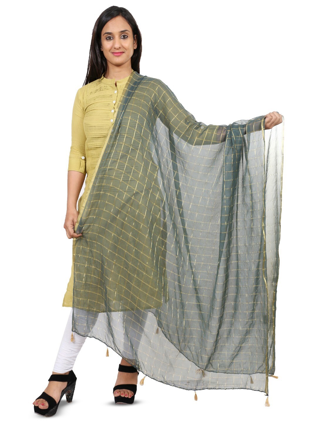 

Alakh Creation Checked Zari Detailed Chiffon Dupatta, Grey