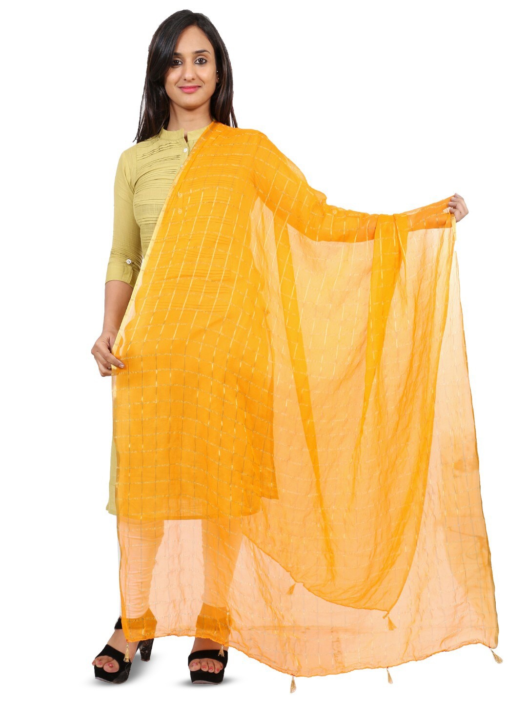 

Alakh Creation Checked Zari Detailed Chiffon Dupatta, Orange