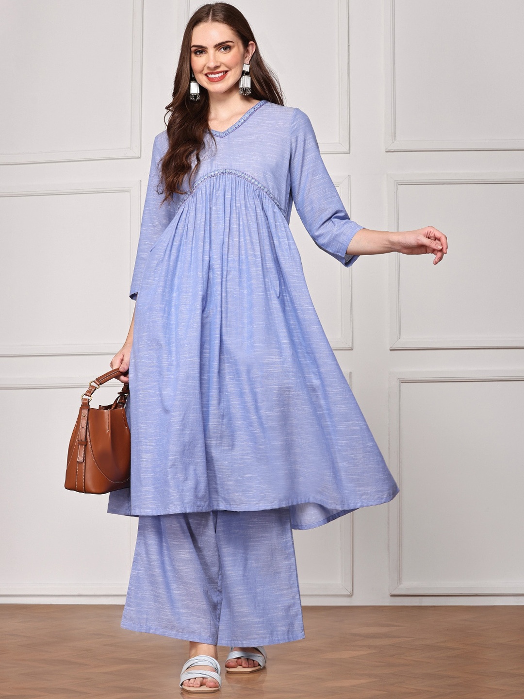 

Anubhutee Pure Cotton Tunic With Palazzos, Blue