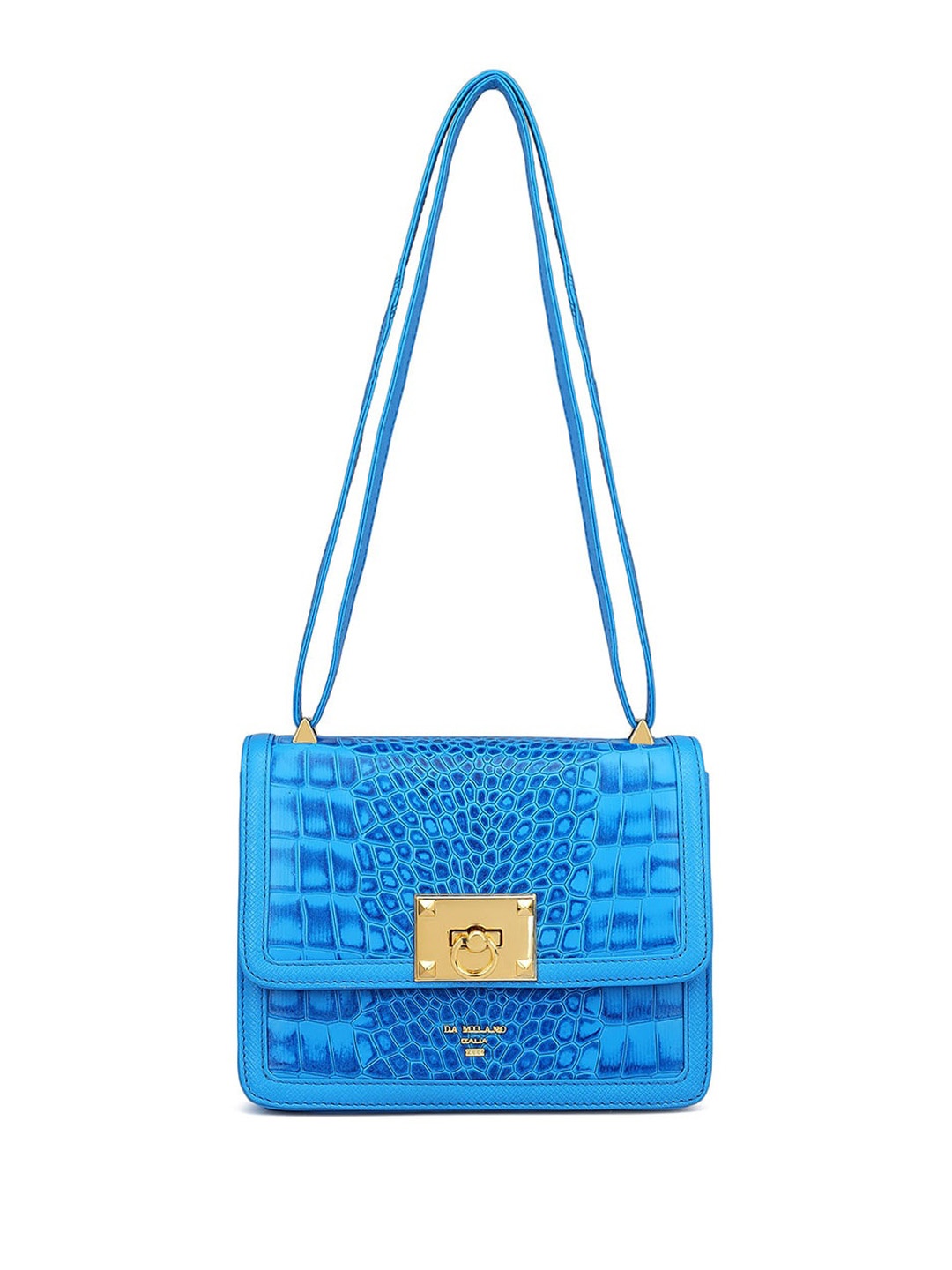 

Da Milano Textured Leather Shopper Sling Bag with Cut Work, Blue