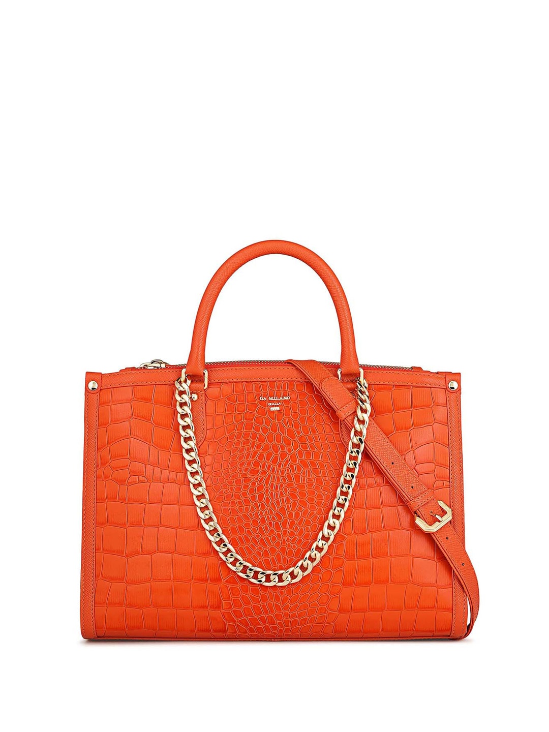 

Da Milano Animal Textured Structured Leather Oversized Handheld Bag, Orange