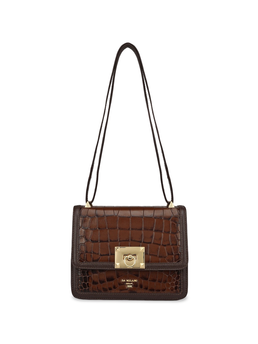 

Da Milano Textured Leather Structured Sling Bag with Quilted, Brown