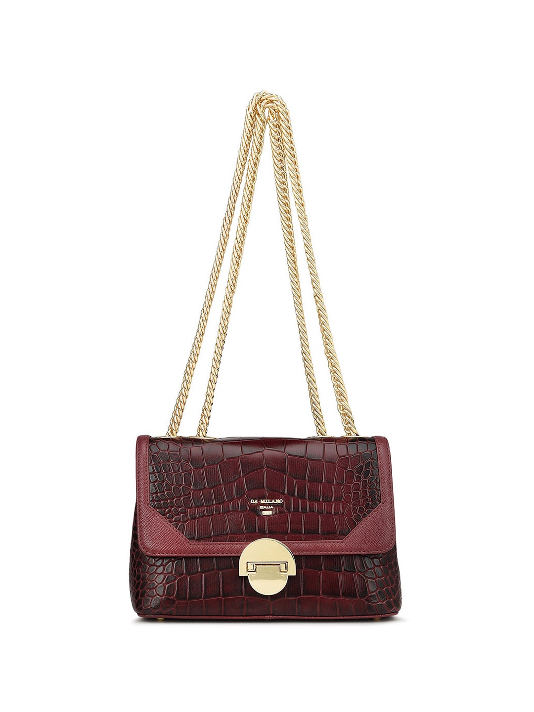 

Da Milano Textured Leather Structured Shoulder Bag with Applique, Burgundy