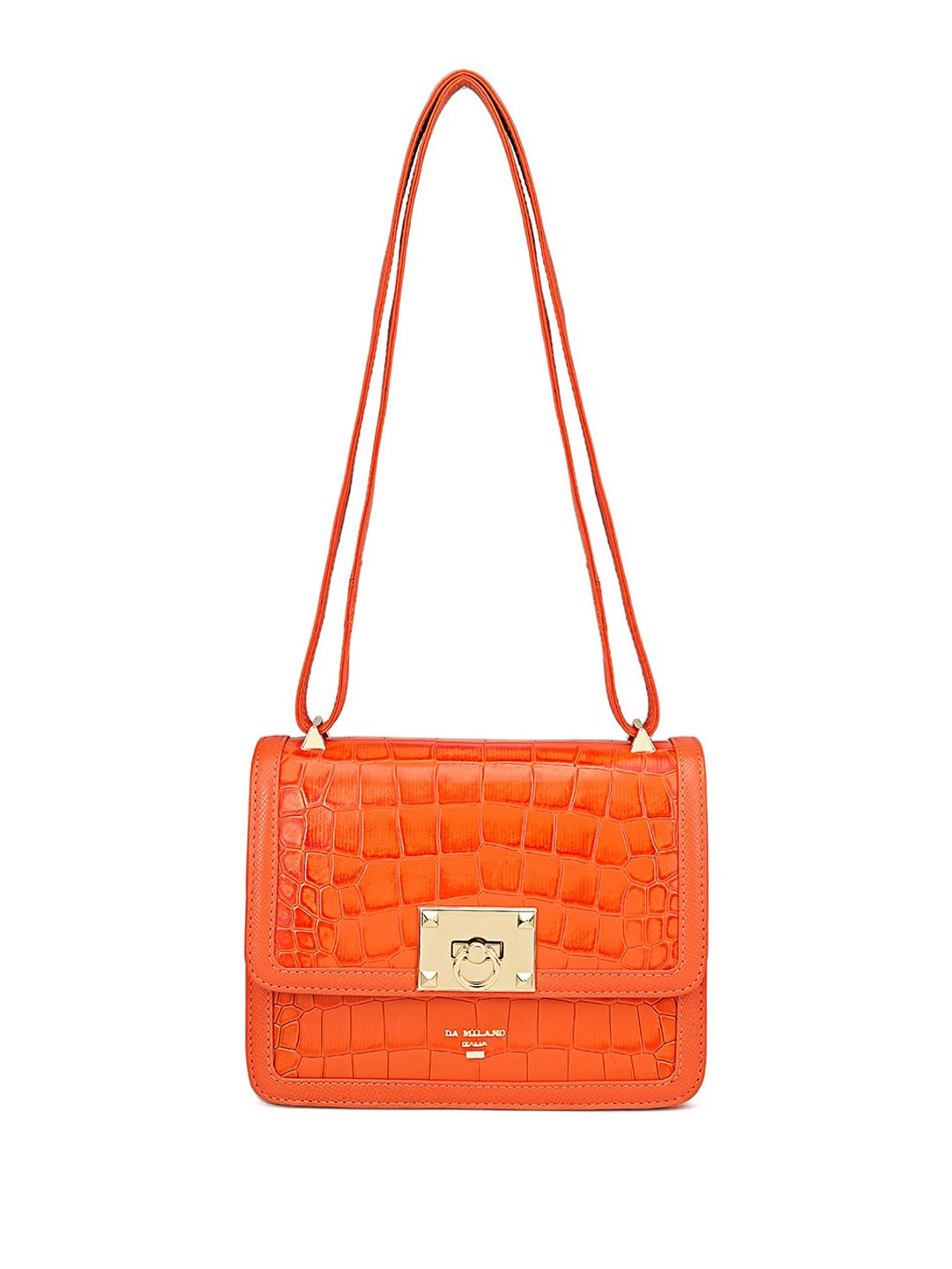 

Da Milano Textured Leather Structured Sling Bag with Quilted, Orange