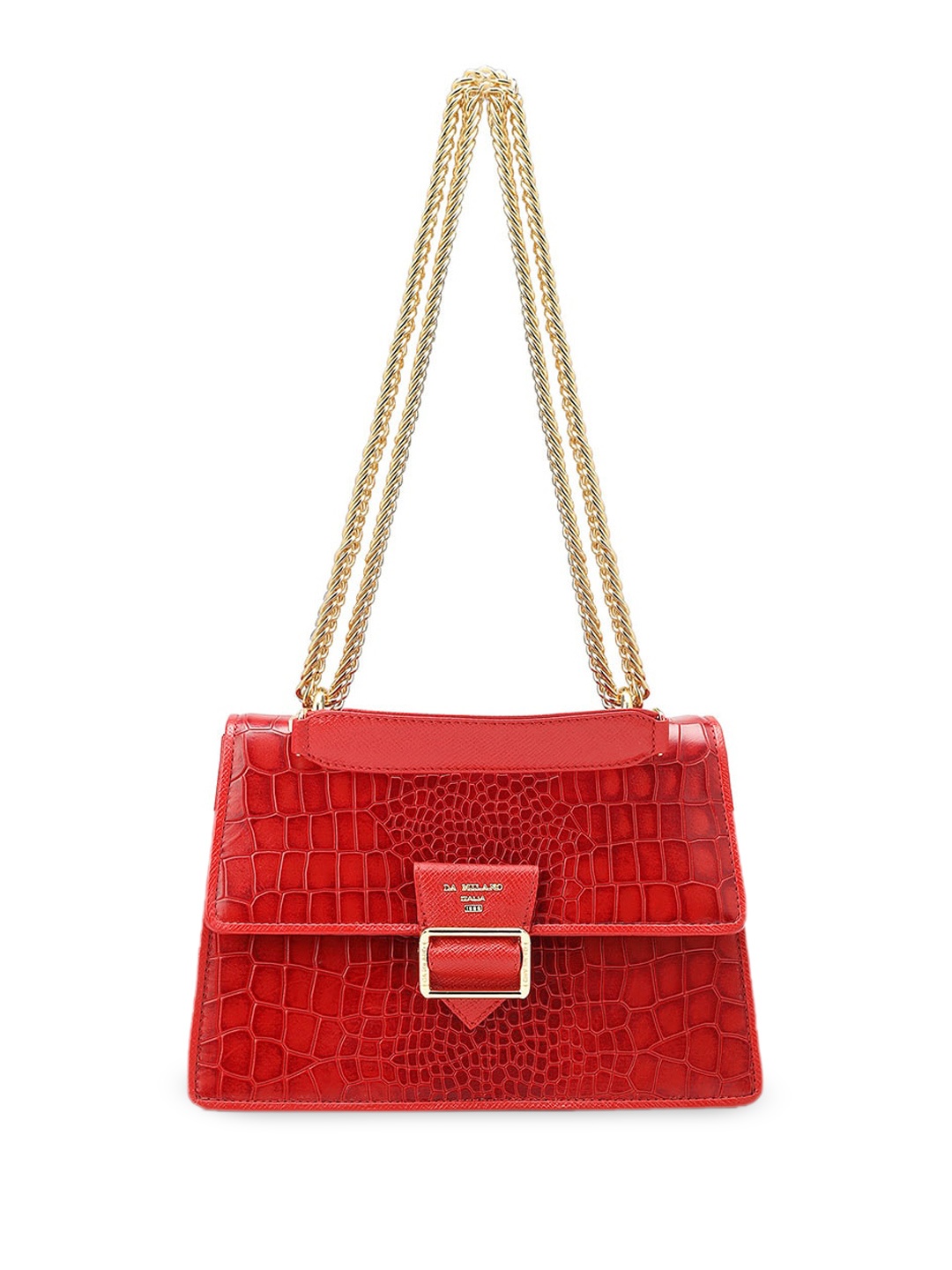 

Da Milano Textured Leather Structured Satchel with Cut Work, Red