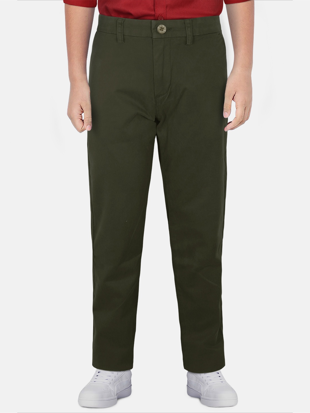 

Allen Solly Junior Boys Solid Slim Fit Chinos Trousers, Olive