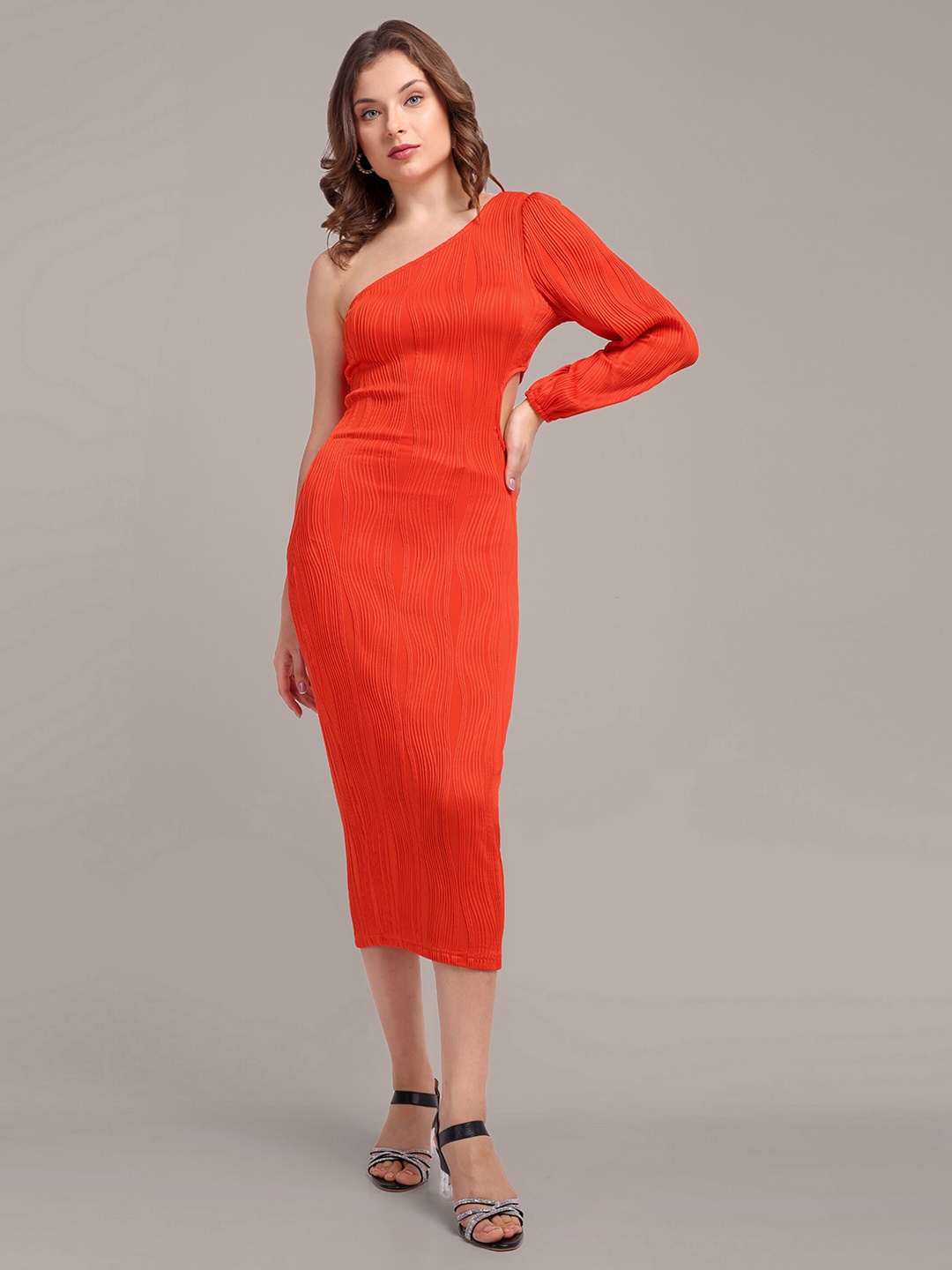 

iki chic One Shoulder Bodycon Midi Dress, Orange