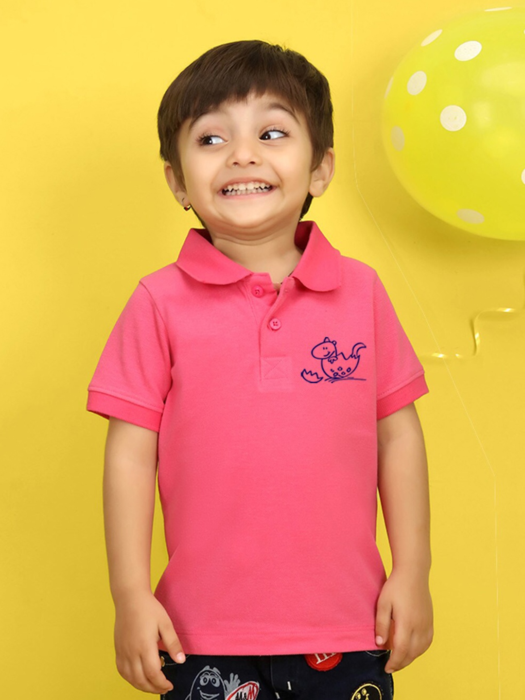 

NUSYL Kids Polo Collar Applique T-shirt, Pink