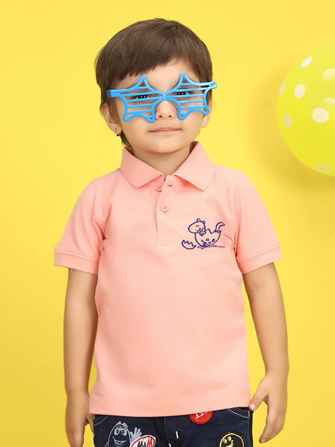 

NUSYL Kids Polo Collar Applique T-shirt, Peach