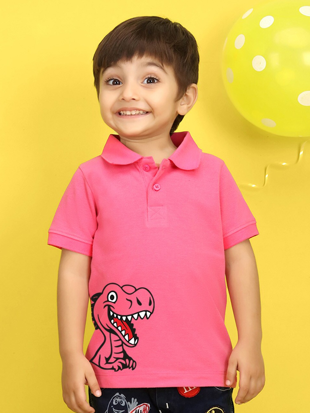 

NUSYL Kids Polo Collar Applique T-shirt, Pink