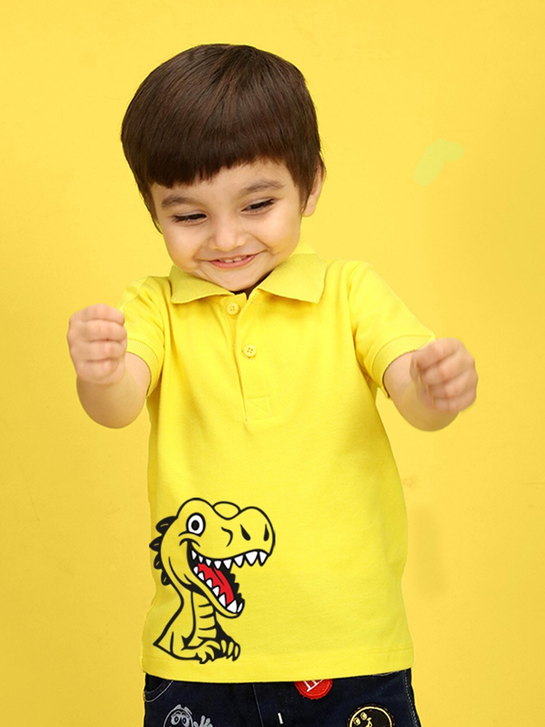 

NUSYL Kids Conversational Printed Polo Collar Cotton T-shirt, Yellow