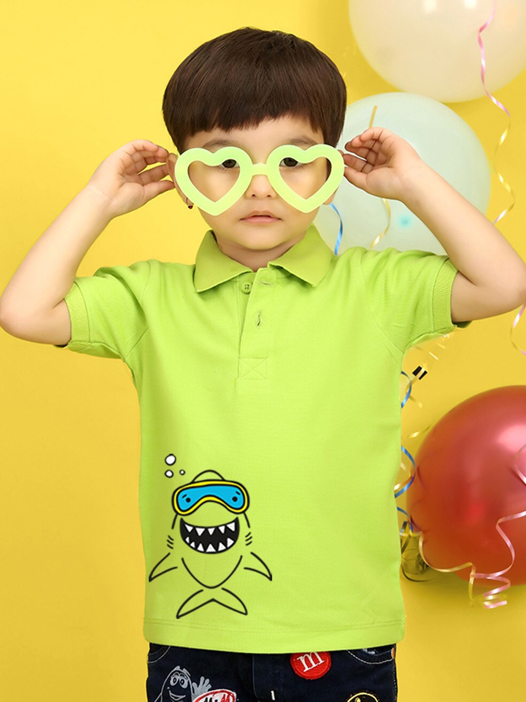 

NUSYL Kids Mandarin Collar Applique T-shirt, Green