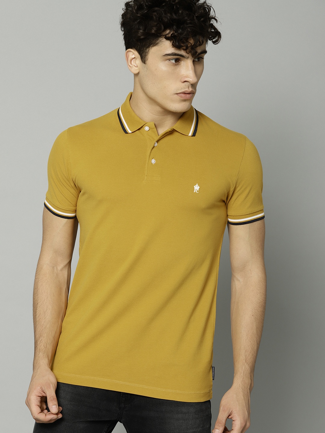 

French Connection Men Mustard Yellow Solid Polo Collar T-shirt