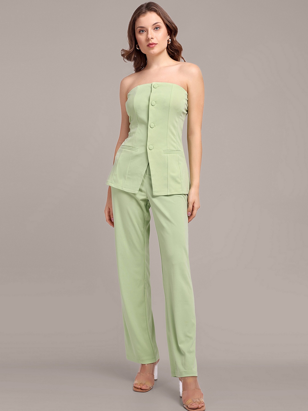 iki chic Women Top with Trousers, Green