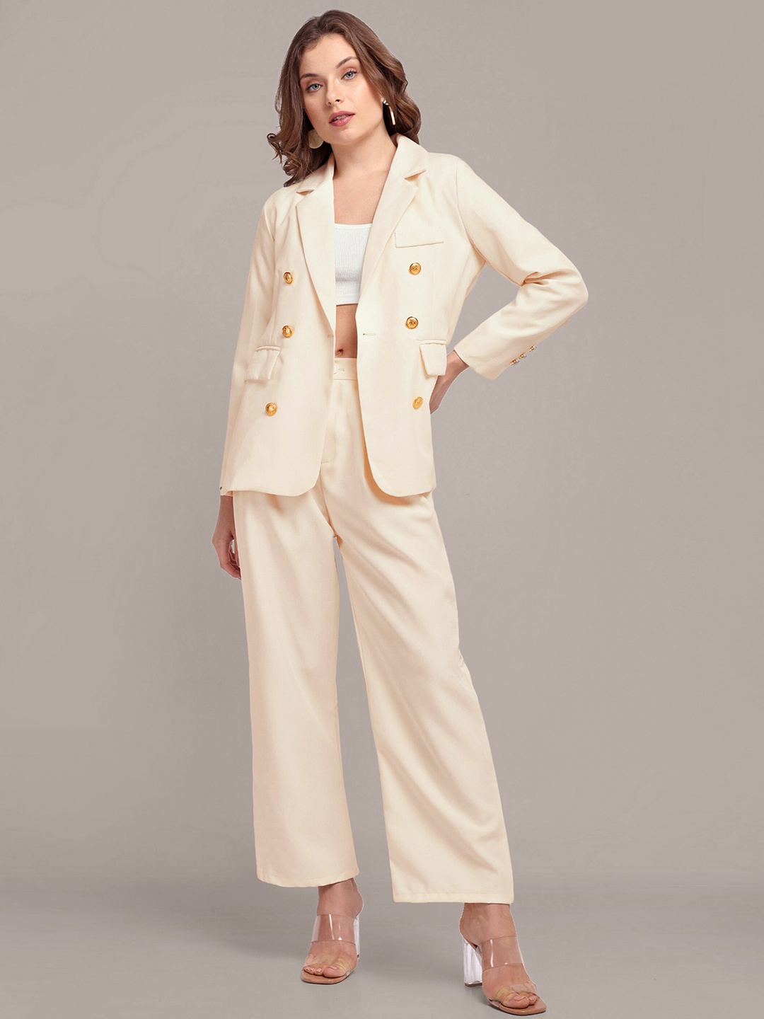 iki chic Women Coat with Trousers, Off white