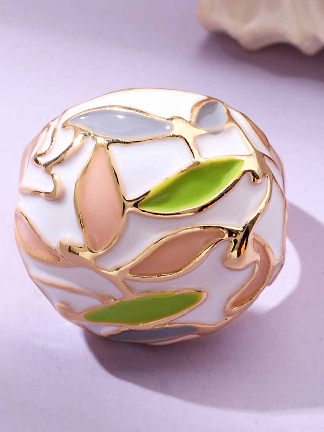 

SALTY Leafy Enamel Finger Ring, Gold