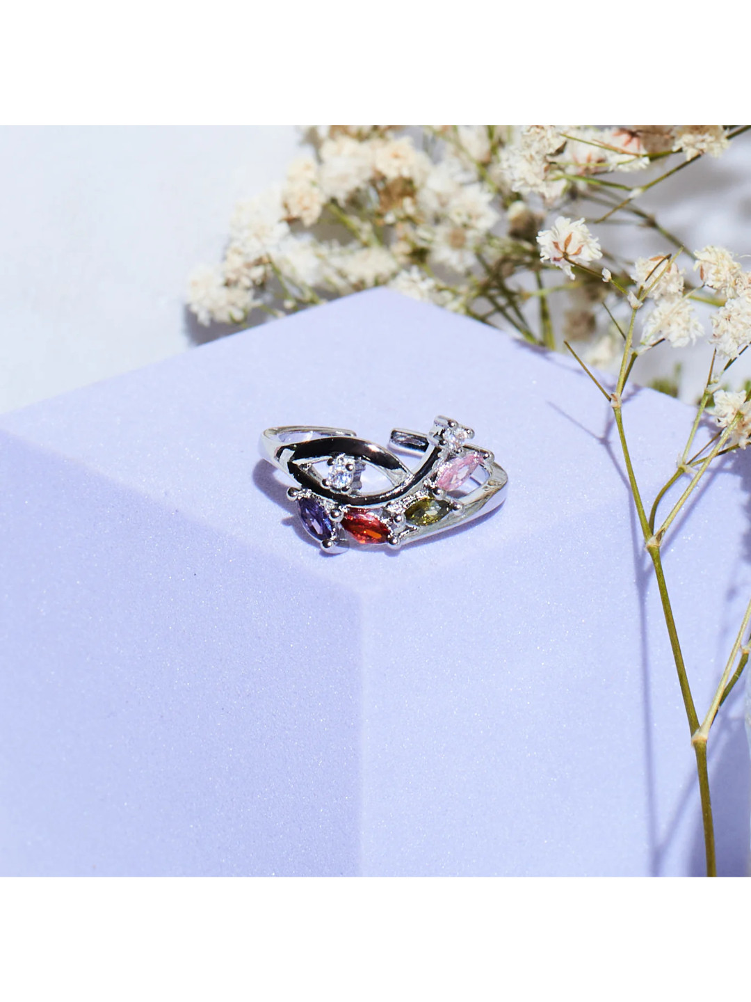 

SALTY Stone Studded Finger Ring, Silver