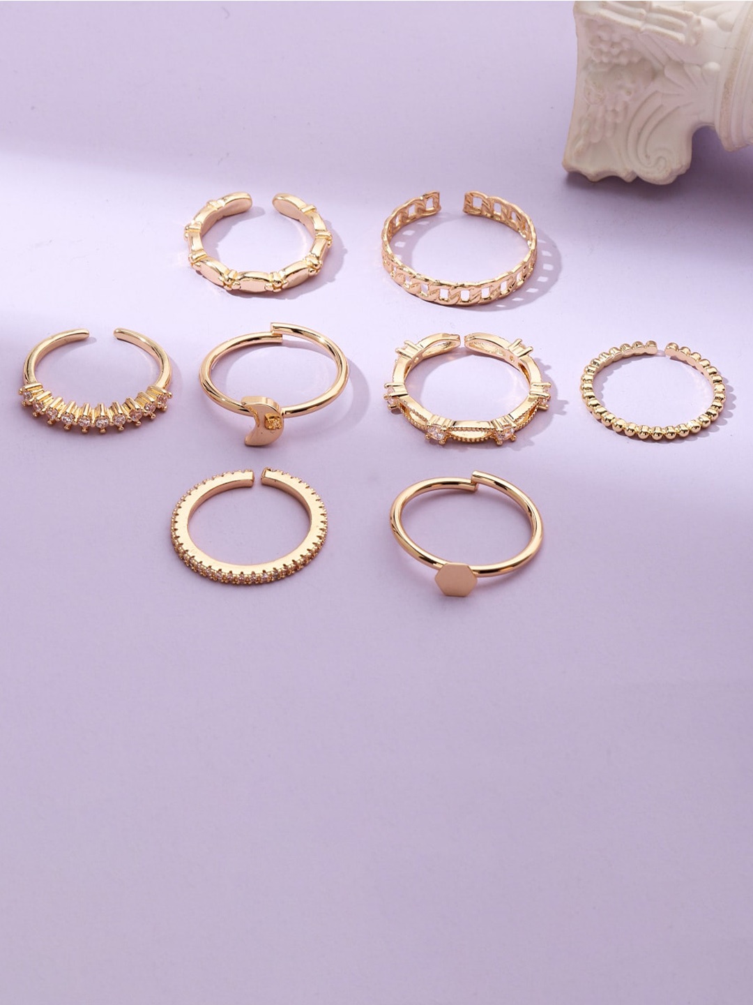 

SALTY Pack of 8 Stairway to Bliss Adjustable Finger Rings, Gold