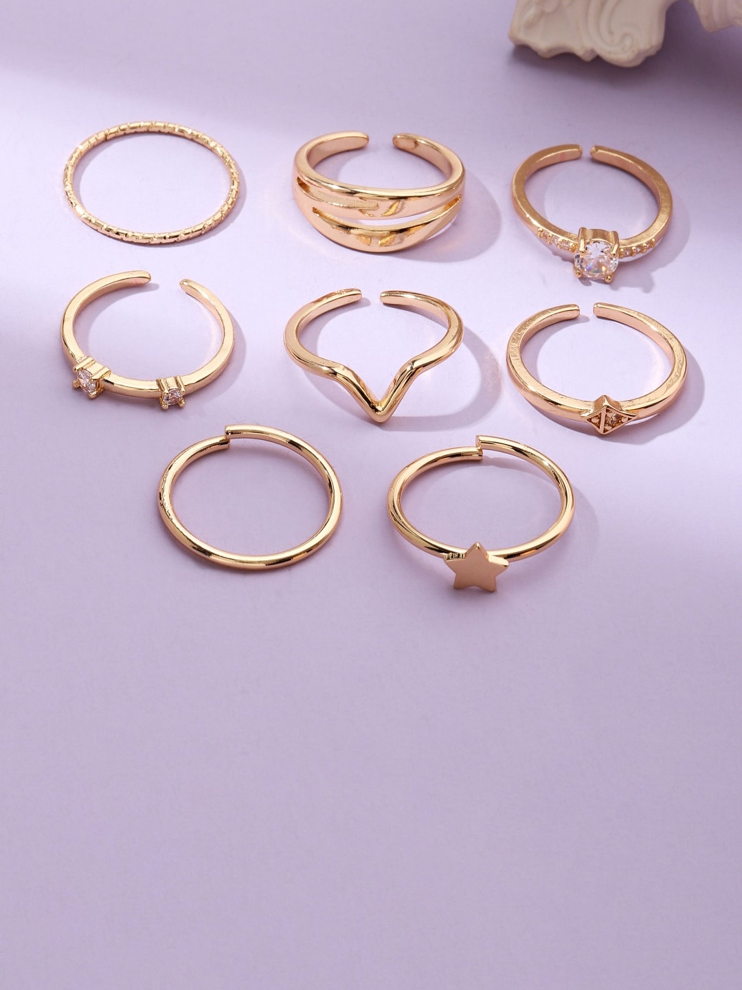 

SALTY Set of 8 Nested Nova Finger Rings for Women, Gold
