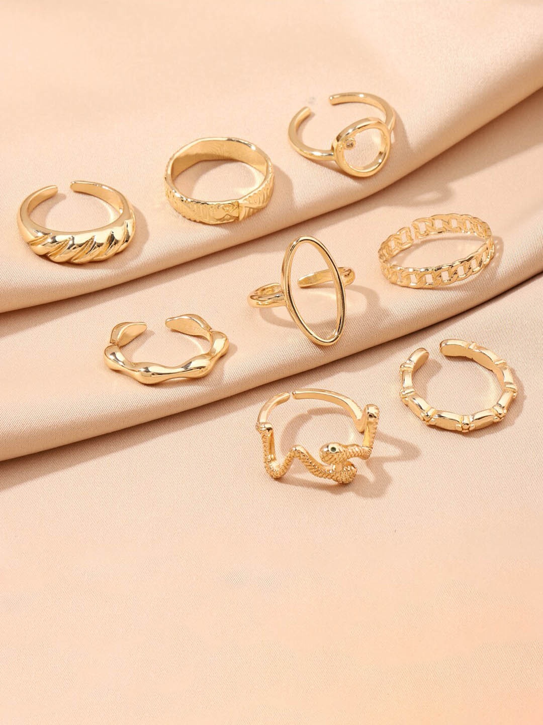 

SALTY Set Of 8 Cascade Of Love Rings, Gold