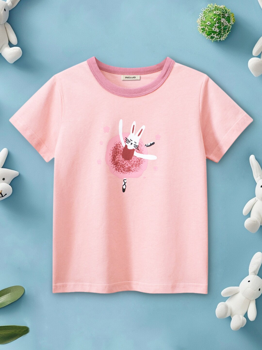 

INCLUD Girls Printed Raw Edge T-shirt, Pink