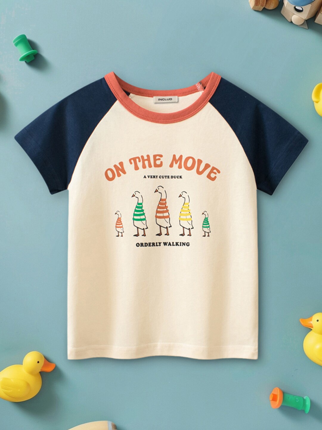 

INCLUD Girls Typography Colourblocked Applique T-shirt, Blue
