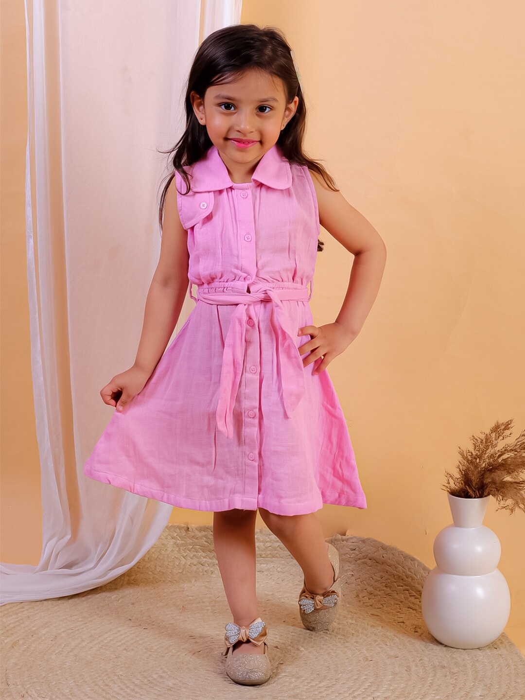 

JUNITOS Sleeveless Shirt Dress, Pink