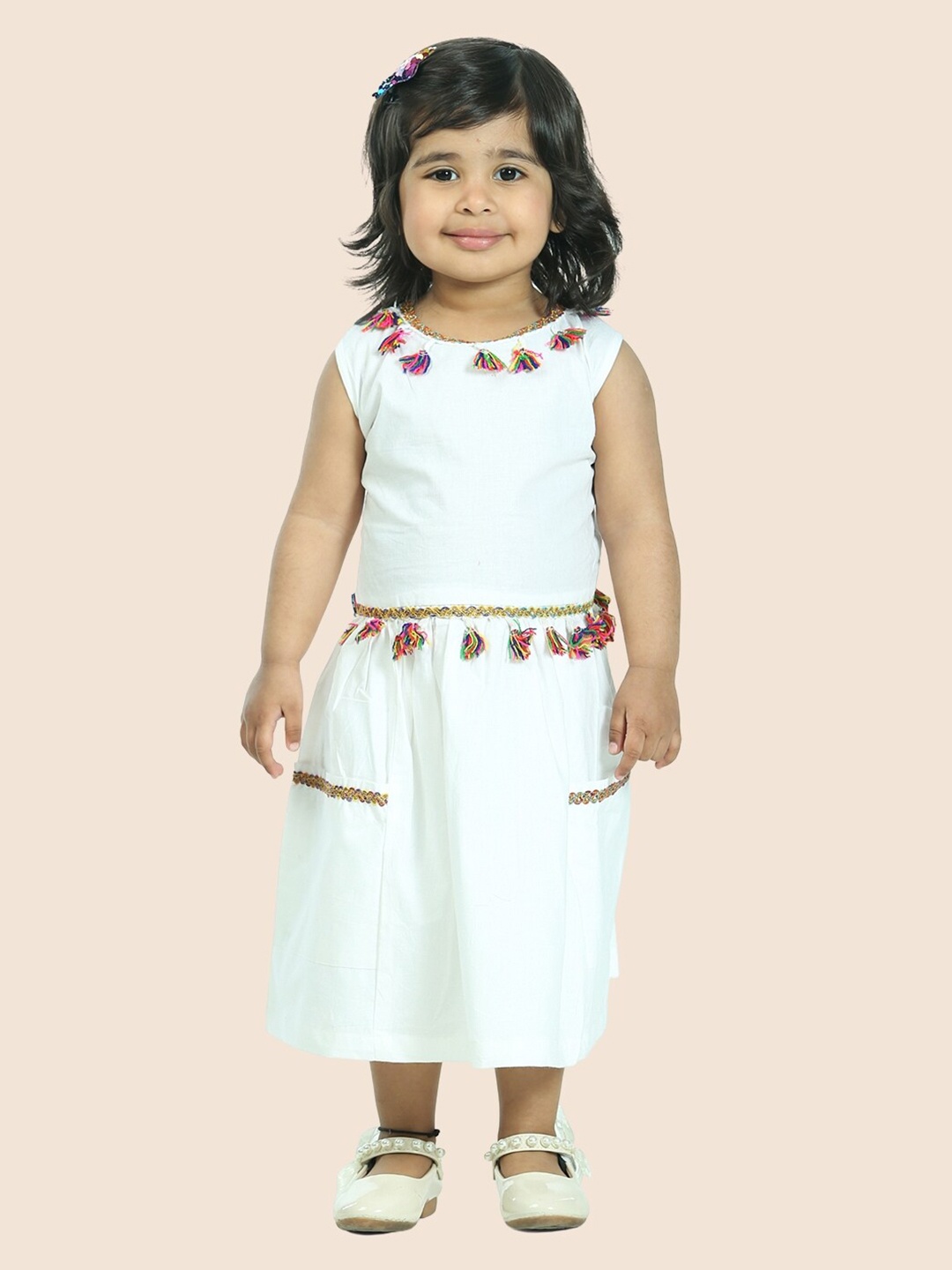 

JUNITOS Round Neck Fit & Flare Dress, White