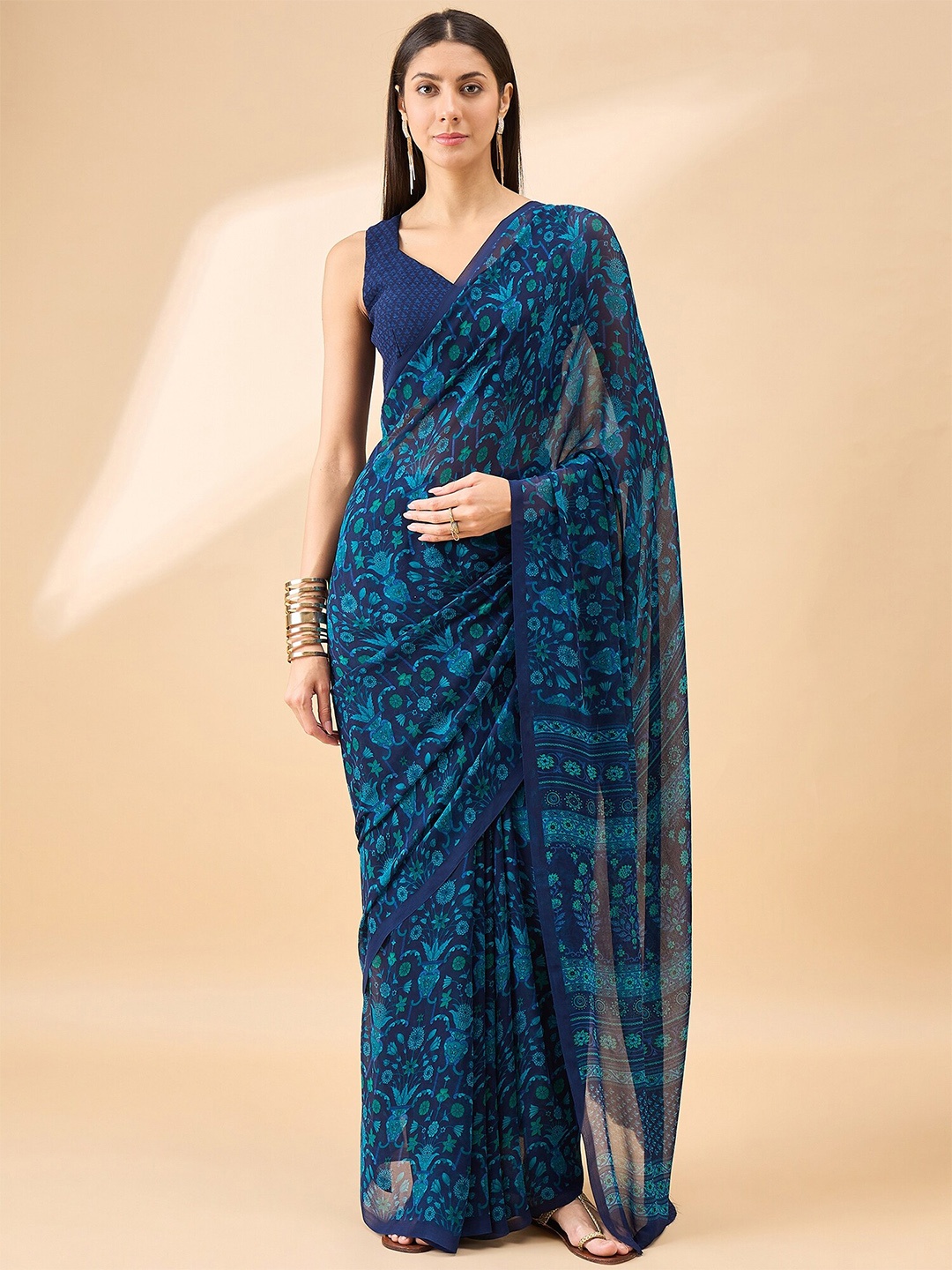 

Anouk Blue Floral Printed Pure Georgette Saree