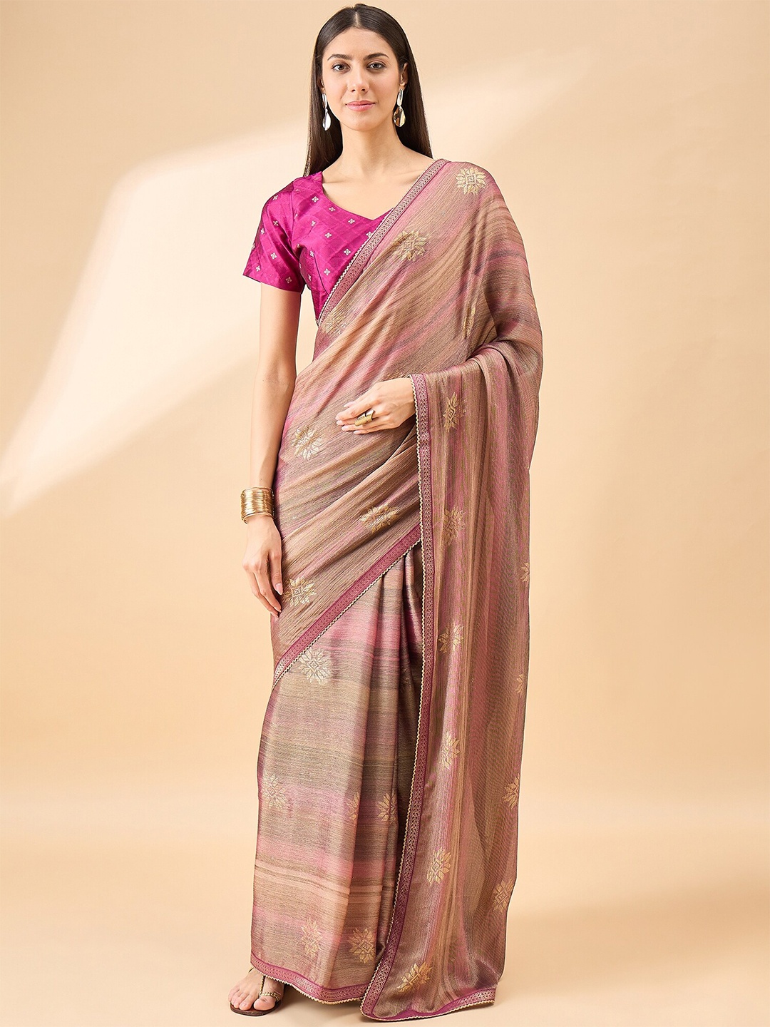 

Anouk Woven Design Brasso Saree, Beige