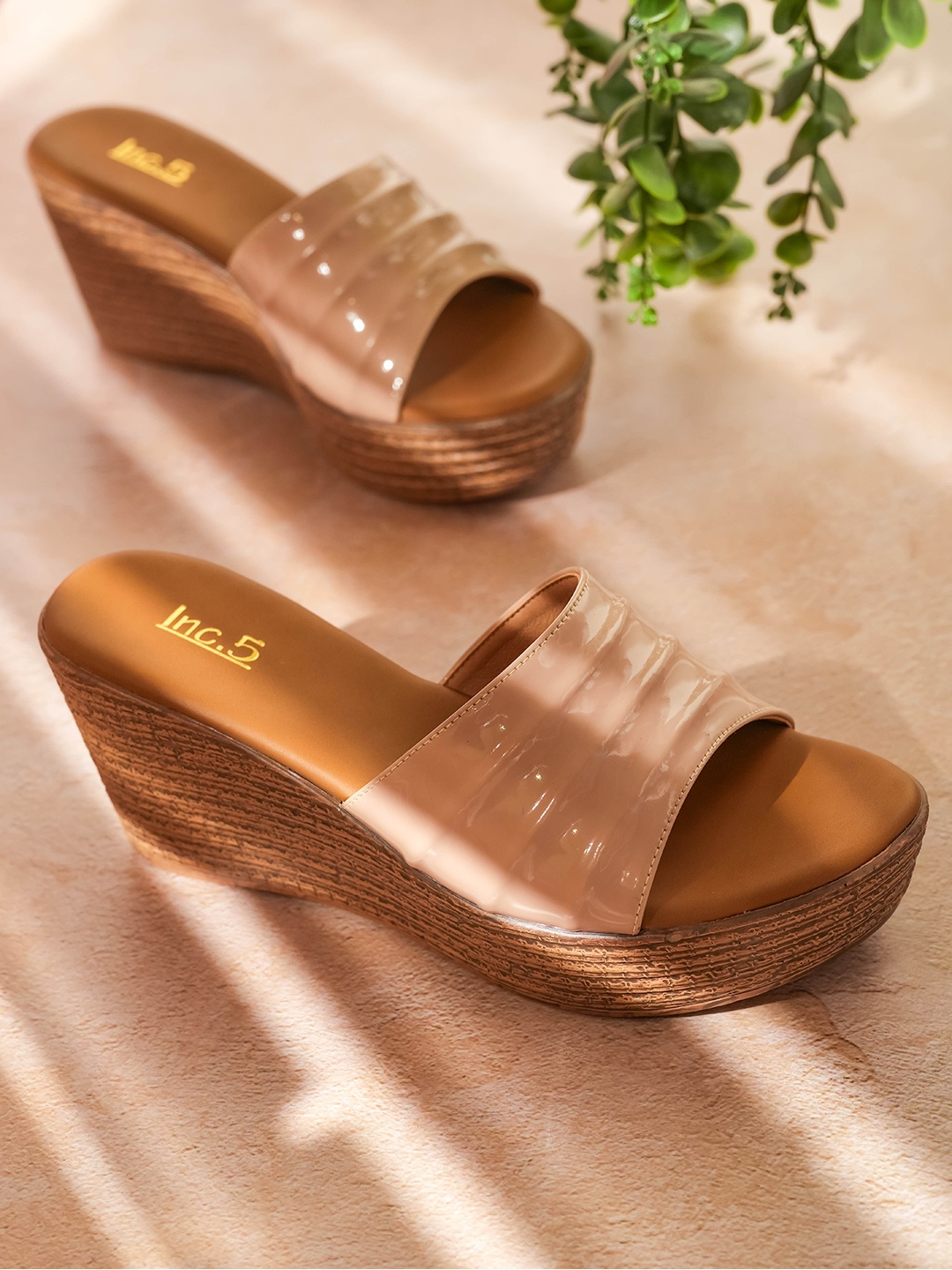 

Inc 5 Textured Open Toe Wedge Heels, Beige