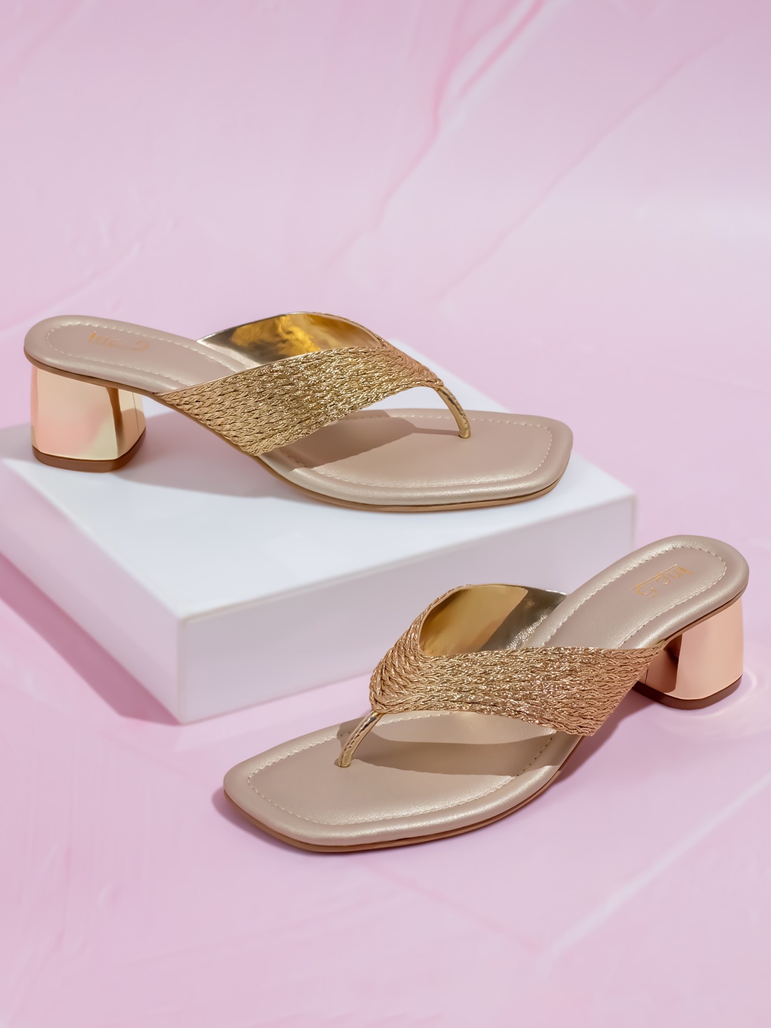 

Inc 5 Embellished Open Toe Block Heels, Gold