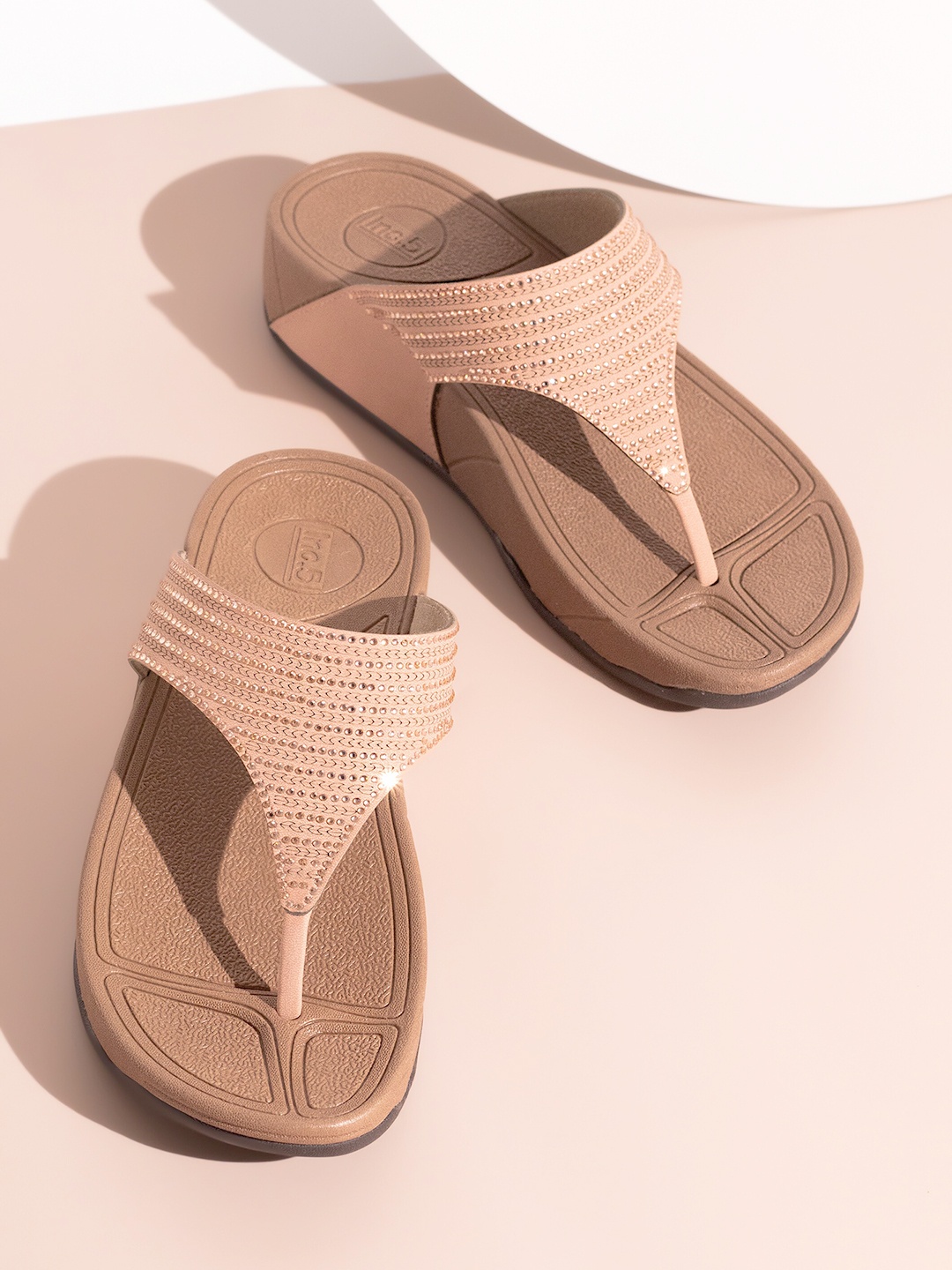

Inc 5 Women Embellished Open Toe Comfort Sandals, Peach