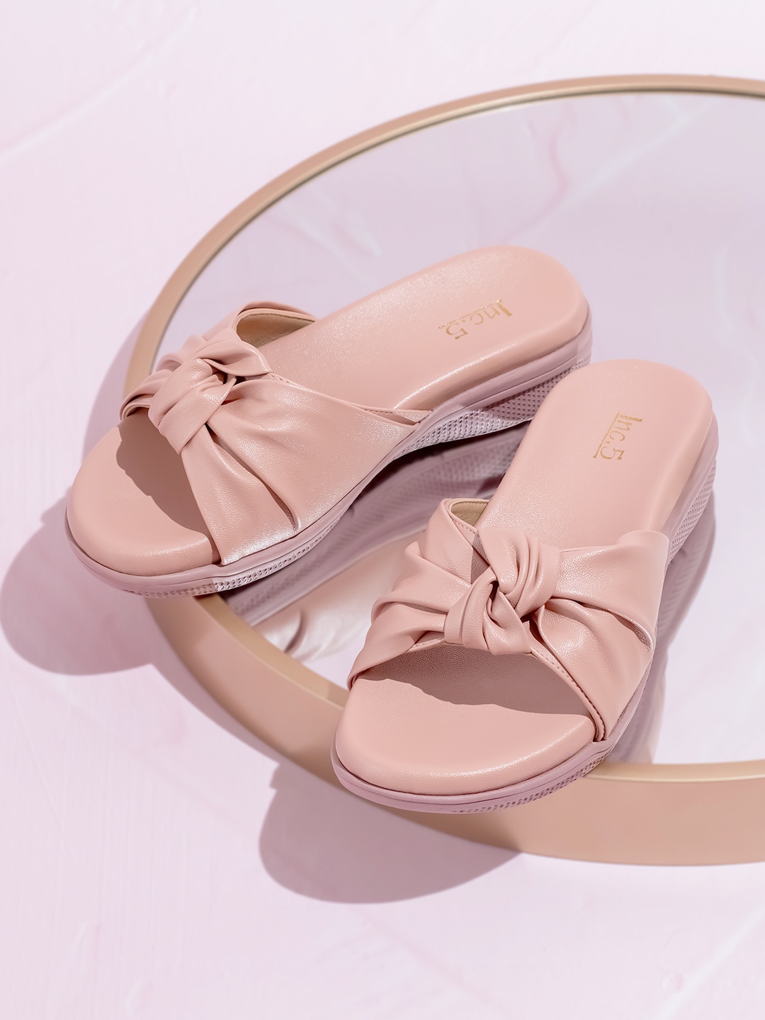 

Inc 5 Open Toe Knot Detail Comfort Heels Sandal, Peach