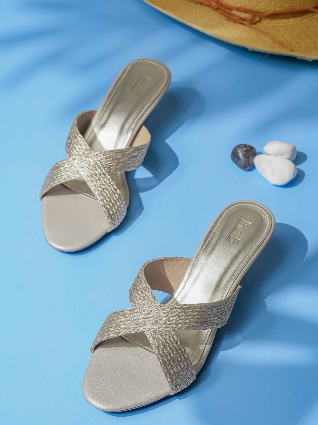 

Inc 5 Women Embellished Open Toe Criss-Cross Kitten Heel Sandals, Gold