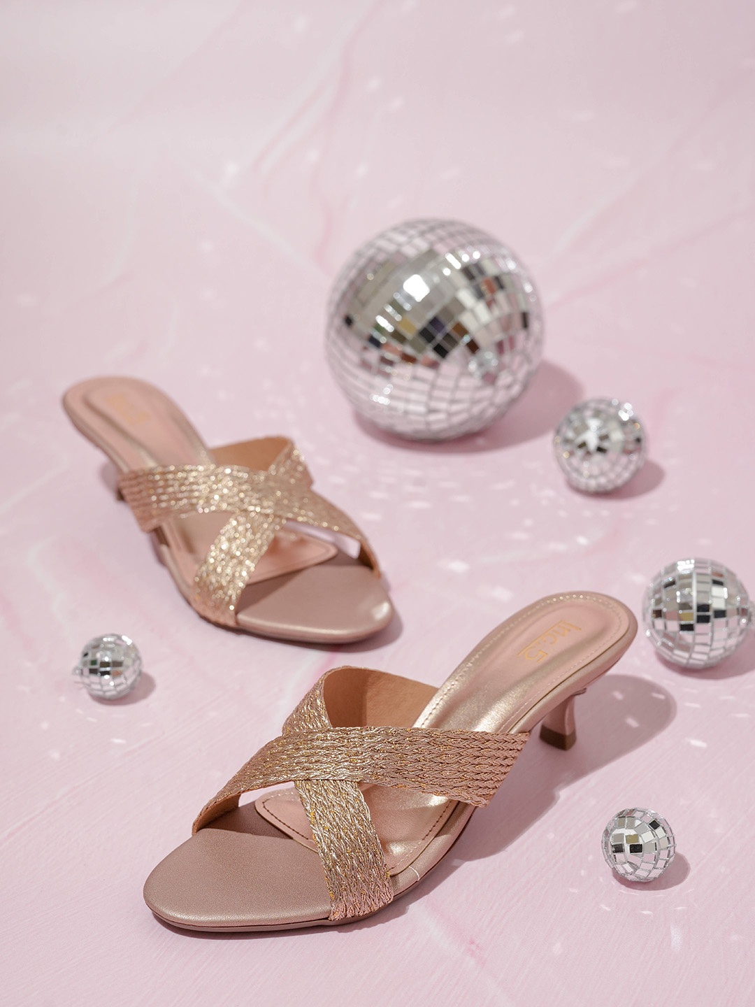 

Inc 5 Embellished Open Toe Criss-Cross Kitten Heels, Rose gold