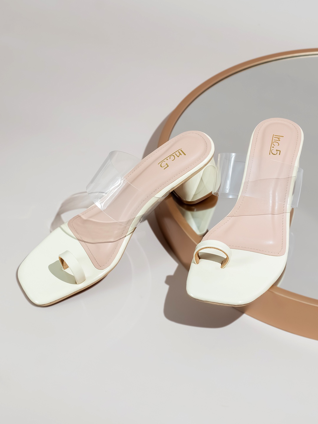

Inc 5 One Toe Transparent Block Heels, Beige