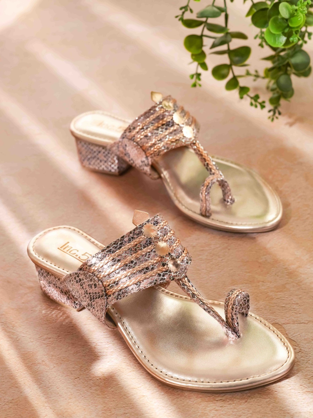 

Inc 5 Women Embellished Textured Block Heels Sandals, Rose gold