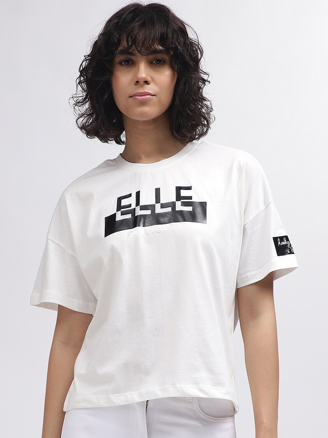 

ELLE Women Polo Collar Applique T-shirt, White