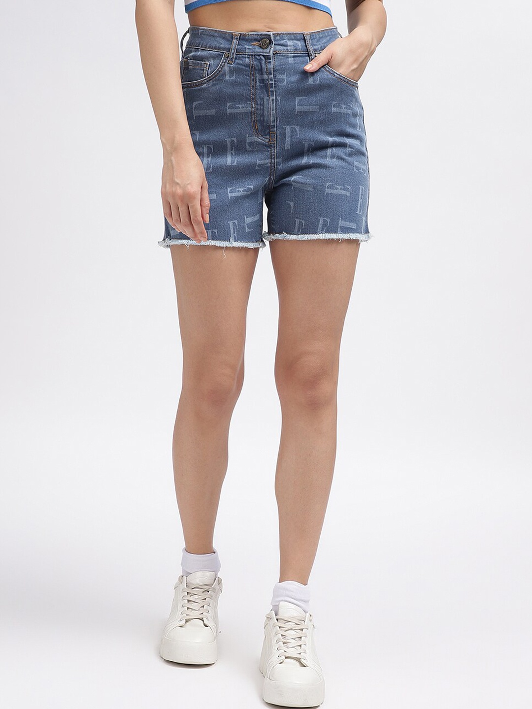 

ELLE Women Printed Relaxed Fit Shorts, Blue
