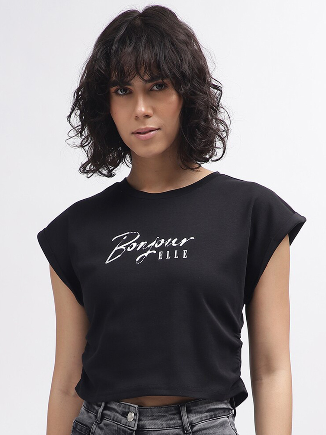 

ELLE Women Typography Printed Slim Fit T-shirt, Black